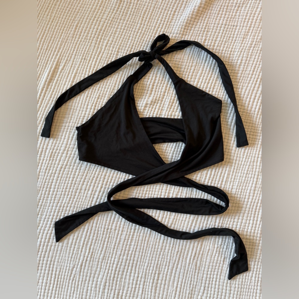 Chic Black Halter Wrap Top